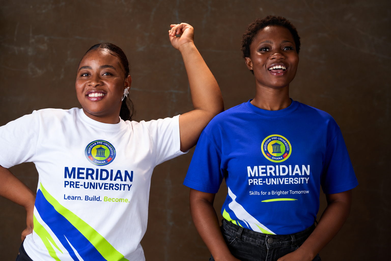 Meridian students wearing branded shirts